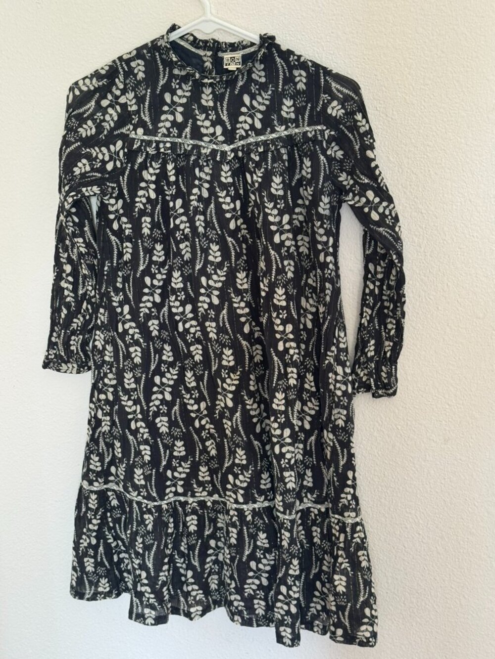 Bonton Sirene Floral Metallic Cotton Dress Girls 10Y